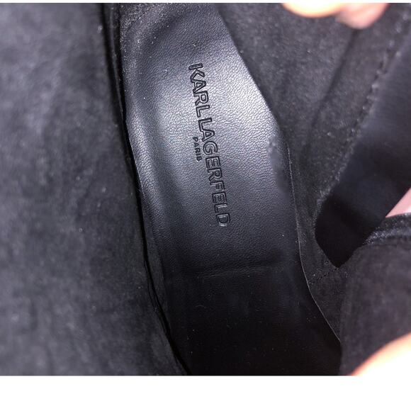 NWT Karl Lagerfeld Pixie Pearl Embellished Black Leather Moto Boots Booties - Picture 8 of 12